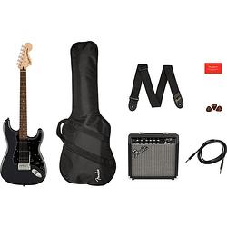 Foto van Squier affinity series stratocaster hss pack il charcoal frost metallic starterset elektrische gitaar