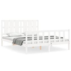 Foto van The living store massief grenenhouten bedframe - wit - 205.5 x 165.5 x 100 cm - multiplex lattenbodem