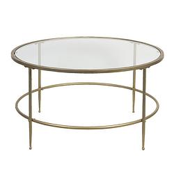 Foto van Clayre & eef salontafel rond ø 85*46 cm zilverkleurig ijzer, glas rond bijzettafel tafel zilverkleurig bijzettafel