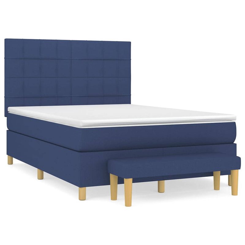 Foto van The living store boxspringbed blauw - 203x144x118/128 cm - hoofdbord verstelbaar - pocketvering matras - middelharde