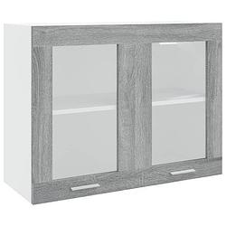 Foto van Vidaxl wandkast hangend 80x31x60 cm glas en bewerkt hout grijs sonoma