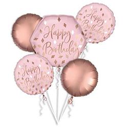 Foto van Amscan folieballon happy birthday 58 cm roze/roségoud 5-delig