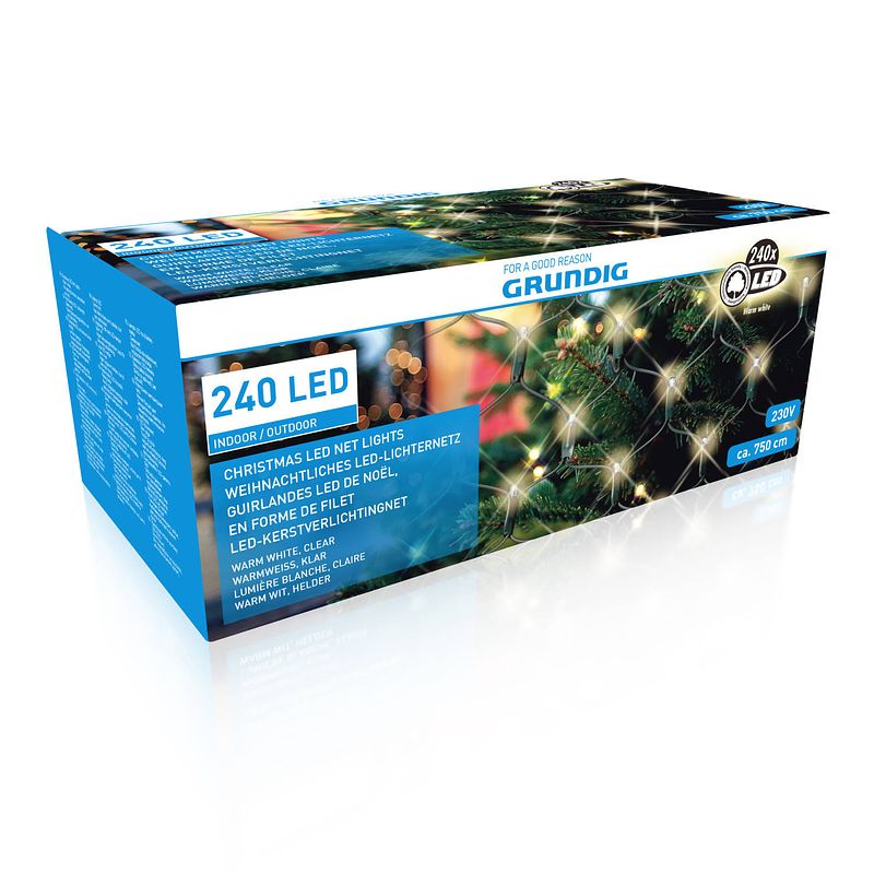 Foto van Grundig kerstverlichting - 240 led's - verlichtingsnet 2,5x1m - in- en outdoor - warm wit - ip44