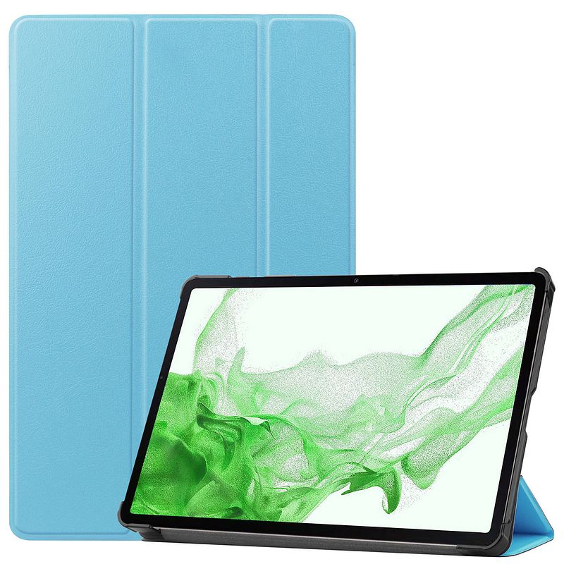 Foto van Basey samsung galaxy tab s8 ultra hoesje kunstleer hoes case cover - lichtblauw