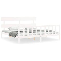 Foto van The living store bed grenenhout - wit - 205.5 x 205.5 x 81 cm - multiplex lattenbodem