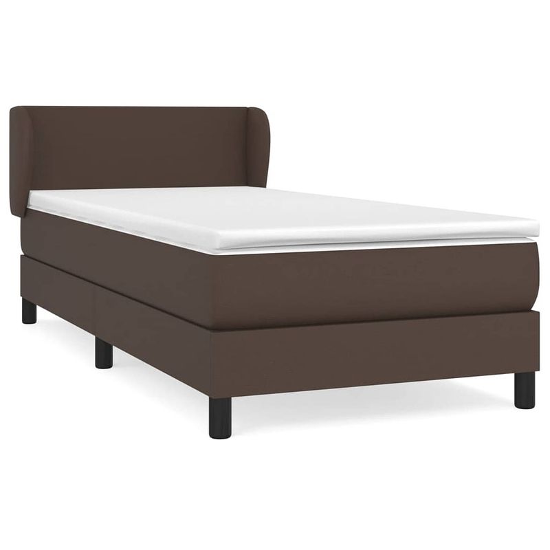 Foto van The living store boxspringbed - bruin kunstleer - 203x93x78/88 cm - verstelbaar hoofdbord - pocketvering matras -