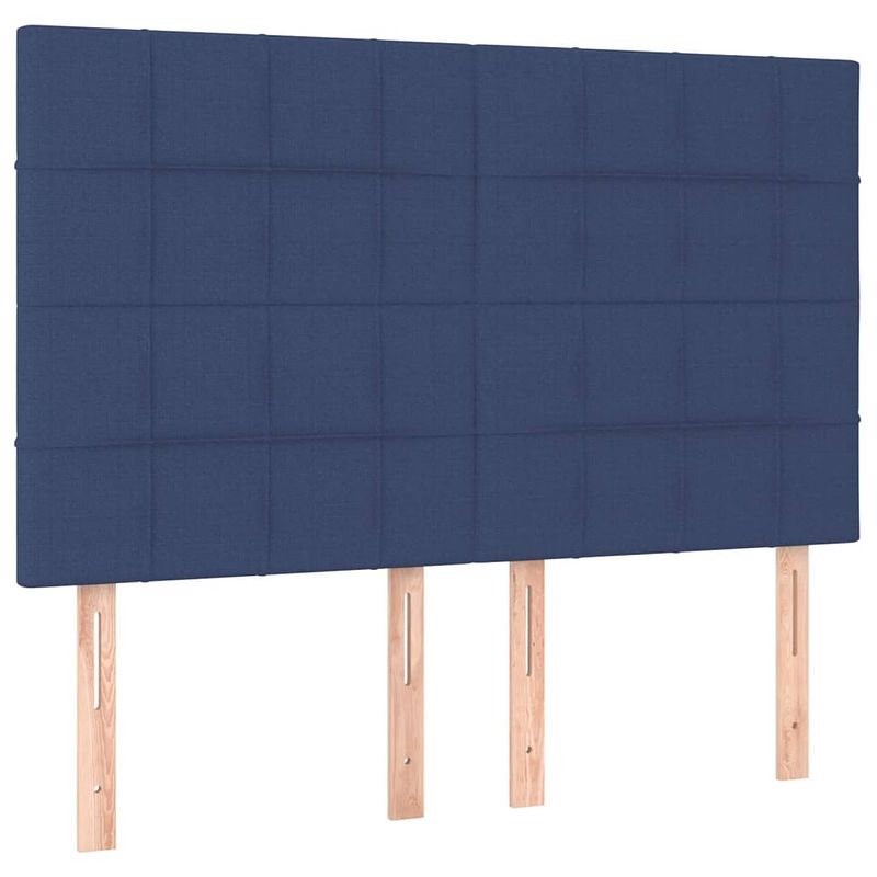 Foto van The living store blauw hoofdbord - stof - hout - verstelbaar - 144x118/128 cm - comfortabele ondersteuning