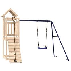 Foto van The living store houten speelhuis - is een speeltoestel met klimwand - enkele schommel en zandbak - 243 x 186 x 214 cm
