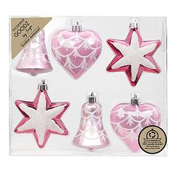 Foto van Inge christmas kerstornamenten figuurtjes - 6x stuks - roze - 9 cm - kersthangers