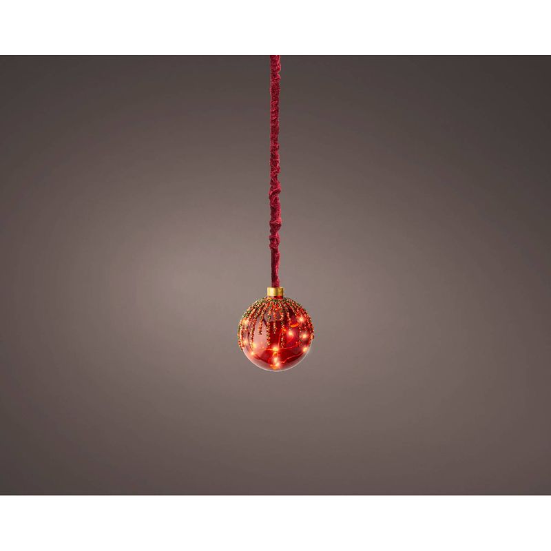 Foto van Lumineo - micro led bal bo d10h10 cm rood/klassiek warm kerstverlichting