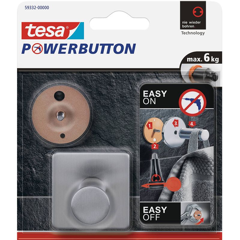 Foto van 2x tesa powerbutton haakjes large vierkant - handdoekhaakjes