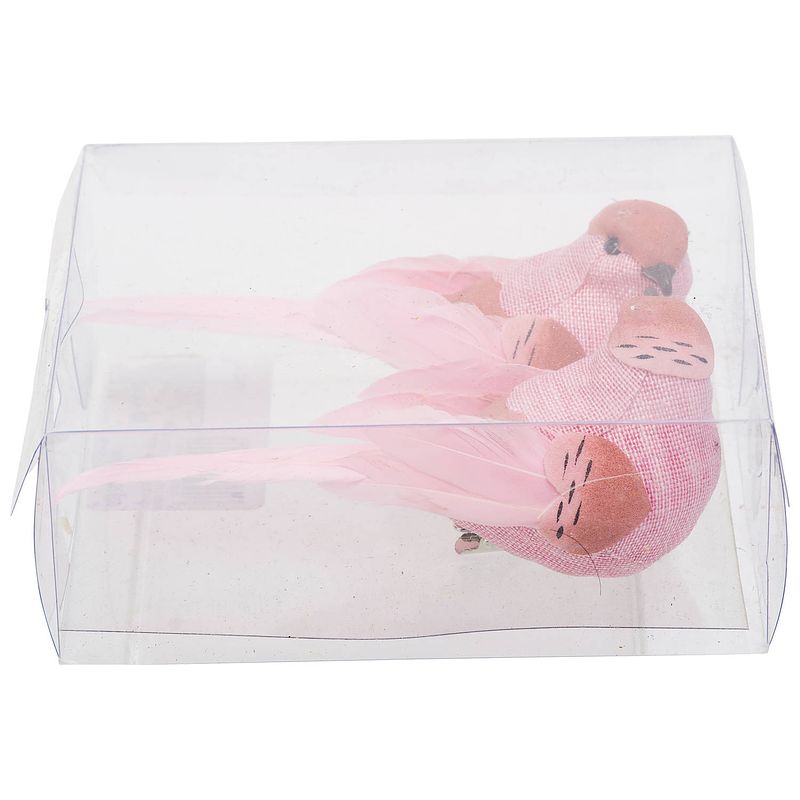 Foto van 2x stuks kunststof decoratie vogels op clip roze 12 cm - kersthangers