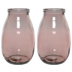 Foto van 2x stuks roze vazen/bloemenvazen van gerecycled glas 18 x 28 cm - vazen