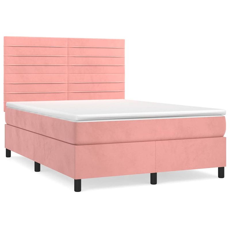 Foto van The living store boxspringbed - roze - 193 x 144 x 118/128 cm - fluwelen stof - hoofdbord verstelbaar - pocketvering