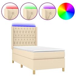 Foto van The living store boxspring bed - crème - 203x93x118/128 cm - verstelbaar hoofdbord - kleurrijke led-verlichting -