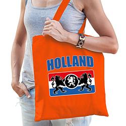 Foto van Holland leeuw met wapenschild supporter cadeau tas oranje voor dames en heren - feest boodschappentassen