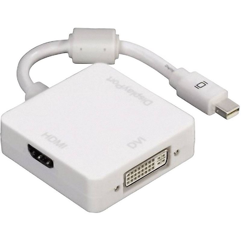 Foto van Hama 53245 displayport / dvi / hdmi adapter [1x mini-displayport stekker - 1x hdmi-bus, dvi-bus 24+5-polig, displayport bus] wit met ferrietkern 0.15 m