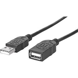 Foto van Manhattan usb-kabel usb 2.0 usb-a stekker, usb-a bus 1.00 m zwart folie afscherming, ul gecertificeerd, vergulde steekcontacten 308519