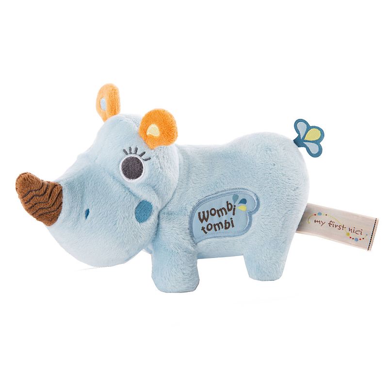 Foto van Nici knuffeldier manuffi 3d neushoorn 20 cm pluche blauw