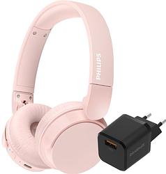 Foto van Philips tah4209 roze + bluebuilt quick charge oplader met usb a poort 18w zwart