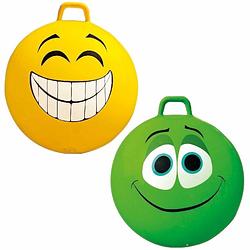 Foto van 2x stuks speelgoed skippyballen met funny faces gezicht geel en groen 65 cm - skippyballen