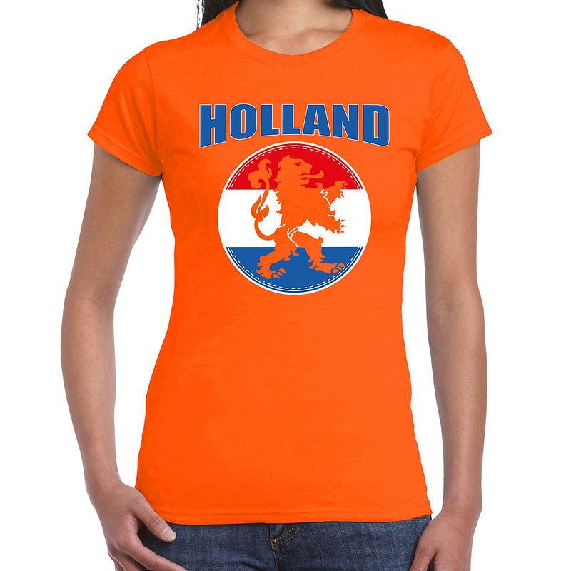 Foto van Oranje fan shirt / kleding holland met oranje leeuw ek/ wk voor dames s - feestshirts