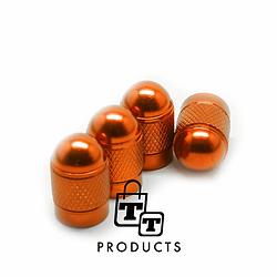 Foto van Tt-products ventieldoppen orange bullets aluminium 4 stuks oranje - auto ventieldop - ventieldopjes