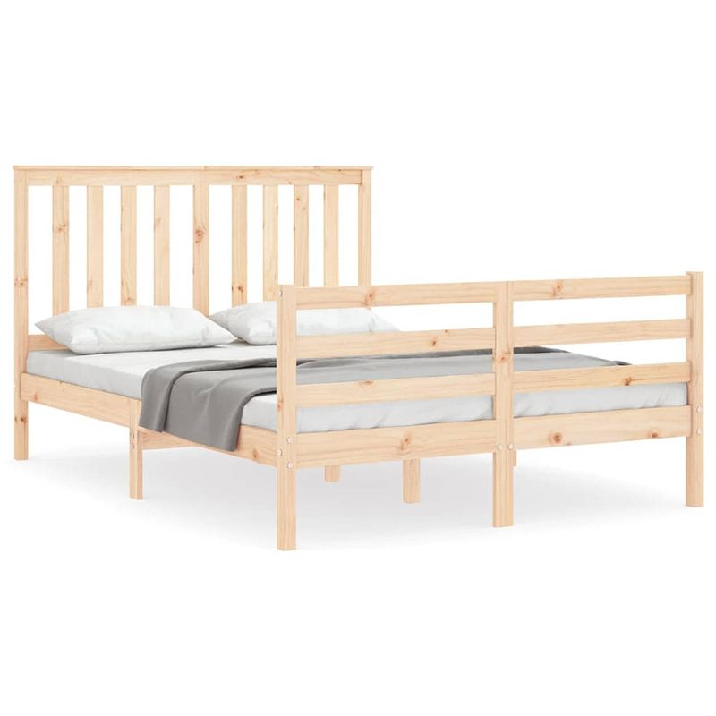 Foto van The living store bedframe grenenhout - massief - 205.5 x 145.5 x 101 cm - multiplex lattenbodem - functioneel hoofd- en