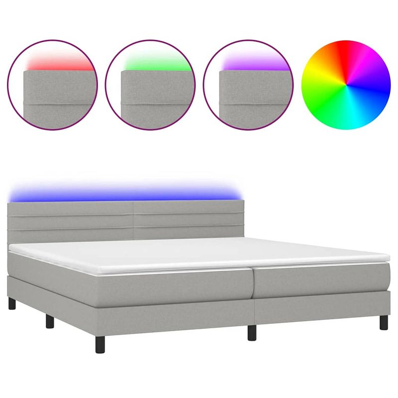 Foto van Vidaxl boxspring met matras en led stof lichtgrijs 200x200 cm