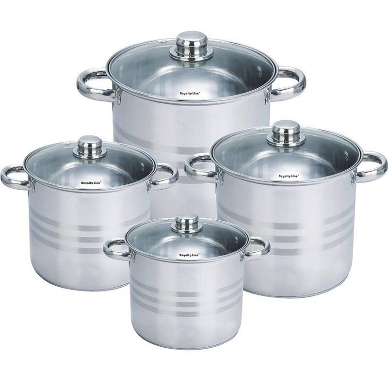 Foto van Royalty line pannenset 8 delig - met glazen deksel - 6,5l, 8l, 10l, 12,5l - rvs