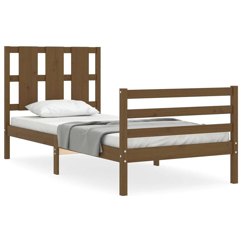 Foto van The living store bedframe met hoofdbord massief hout honingbruin 100x200 cm - bed