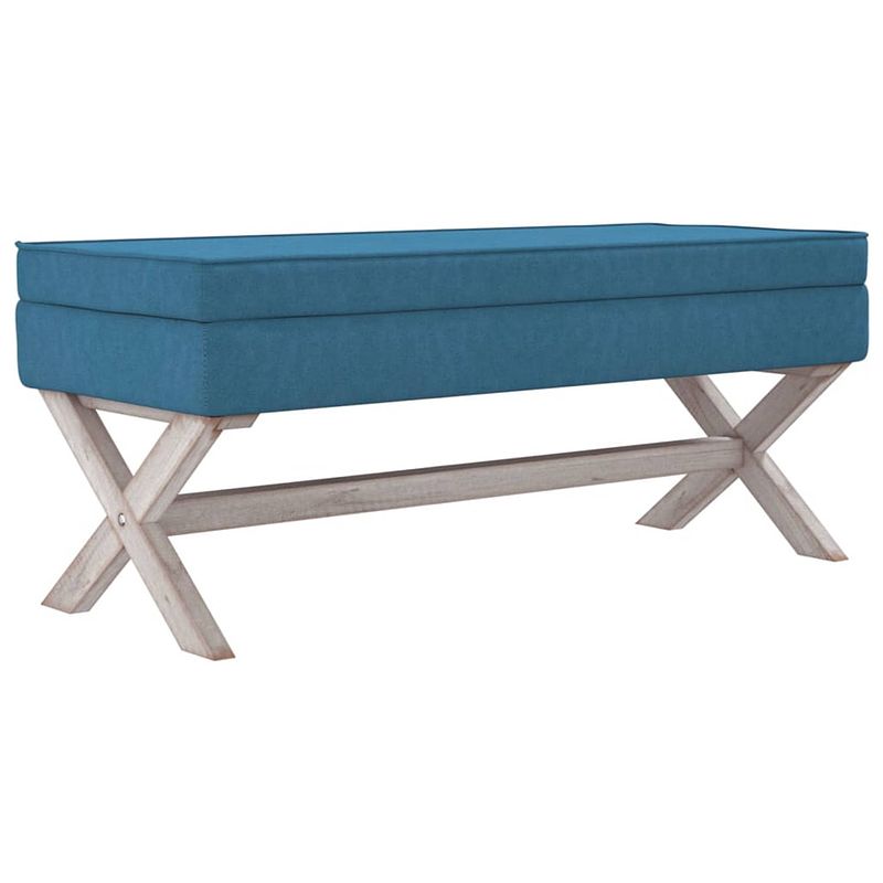 Foto van The living store franse vintage kruk - fluweel - blauw - 110 x 45 x 49 cm - met opbergruimte