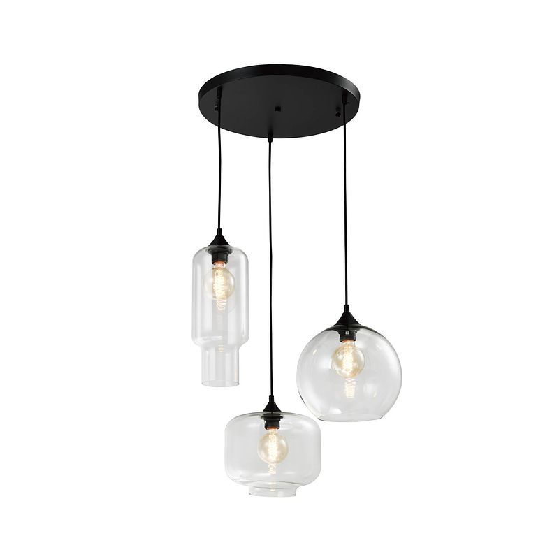 Foto van Quvio hanglamp glas 3-lichts rond zwart - quv5125l-black