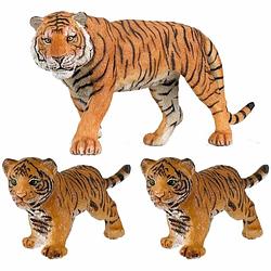 Foto van Plastic speelgoed dieren figuren setje tijgers familie van moeder en 2x kinderen - speelfigurenset