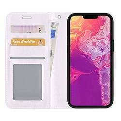 Foto van Basey iphone 13 pro max hoesje bookcase kunstleer - iphone 13 pro max hoes flip case book cover - wit