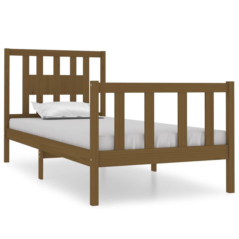 Foto van The living store bedframe - houten - grenenhout - 195.5 x 81 x 100 cm - honingbruin