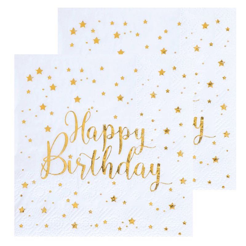 Foto van Verjaardag feest servetten happy birthday - 20x - wit - 33 x 33 cm - feestservetten