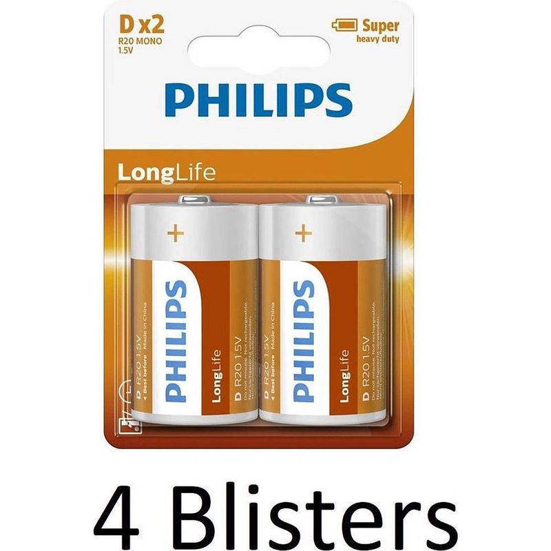 Foto van Philips r20l2b - d batterij - 8 stuks [4x 8712581549527]