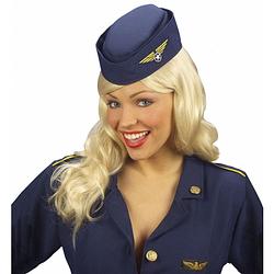 Foto van Blauw stewardess verkleed hoedje - verkleedhoofddeksels