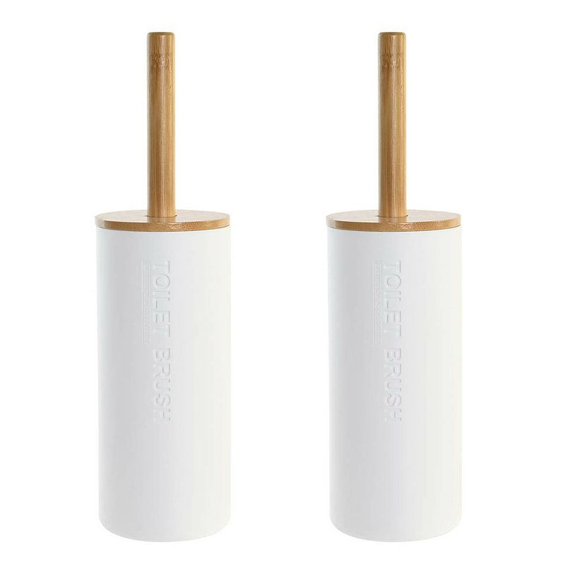 Foto van 2x stuks wc/toiletborstel in houder naturel/wit bamboe hout 36 x 9 cm - toiletborstels