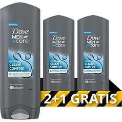 Foto van Dove men+care 3in1 verzorgende douchegel clean comfort 3 x 250ml bij jumbo