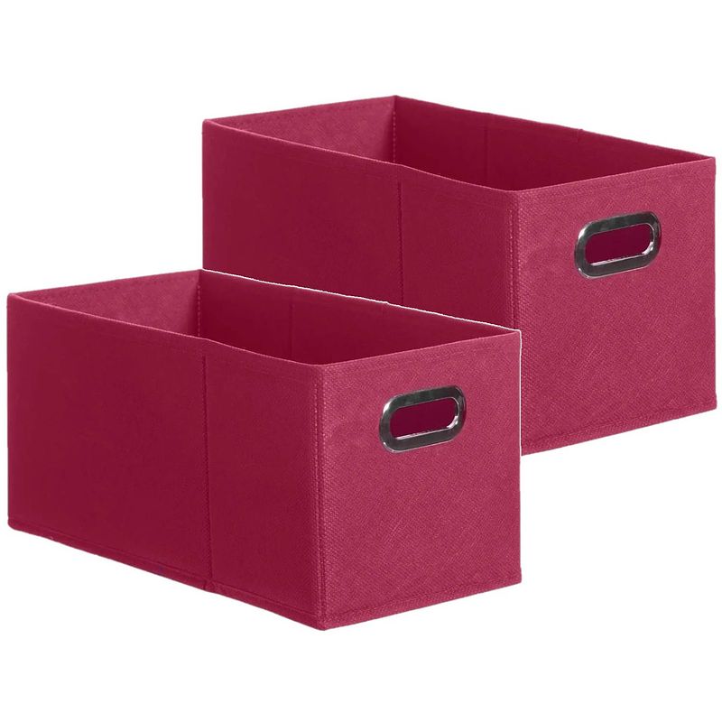 Foto van Set van 2x stuks opbergmand/kastmand 7 liter framboos roze linnen 31 x 15 x 15 cm - opbergmanden