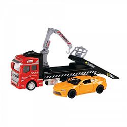 Foto van Toi-toys sleepwagen met auto metal jongens rood/oranje