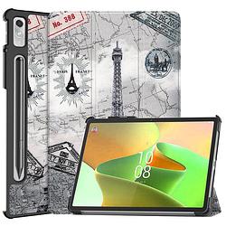 Foto van Basey lenovo tab p11 pro (2e gen) hoesje kunstleer hoes case cover - eiffeltoren