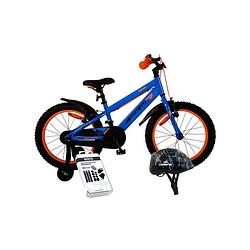 Foto van Volare kinderfiets rocky - 14 inch - blauw/rood - twee handremmen - met fietshelm & accessoires