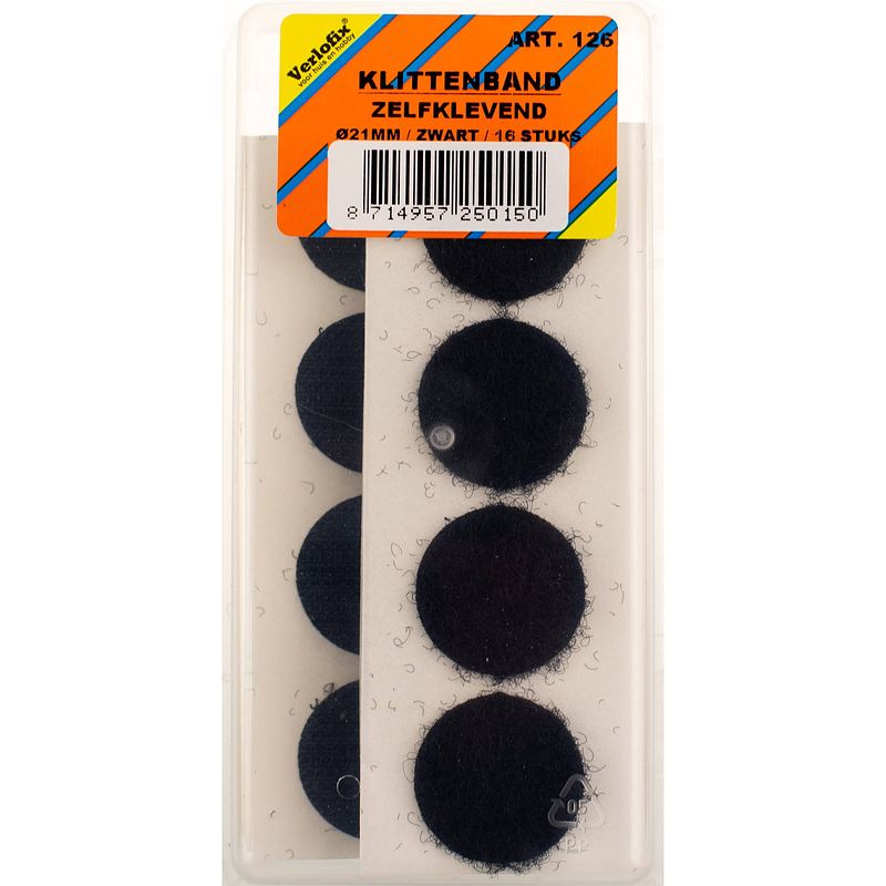 Foto van Verlofix klittenband rondjes diameter 21 mm zwart 16 stuks