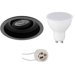 Foto van Led spot set - aigi - pragmi domy pro - gu10 fitting - inbouw rond - mat zwart - 6w - helder/koud wit 6400k - verdiept -