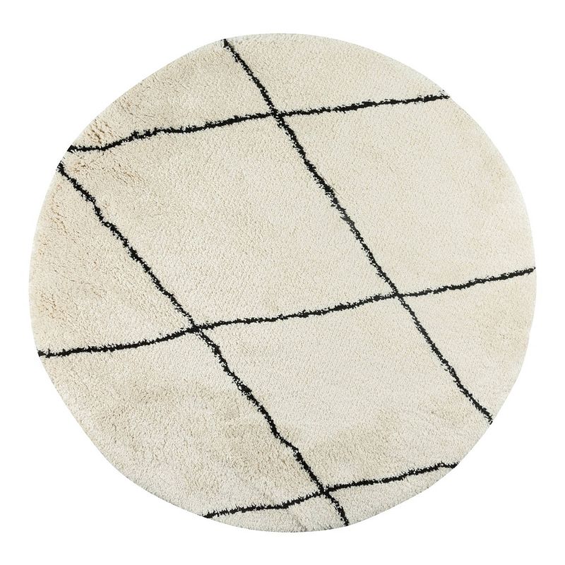 Foto van Berber vloerkleed rond hoogpolig cream/zwart 240ø - (l) - scandinavisch - nea - interieur05