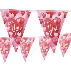 Foto van Funny fashion love you/liefde/valentijn/bruiloft thema feestslinger vlaggenlijn - 2x - hartjes print - 500 cm - plastic
