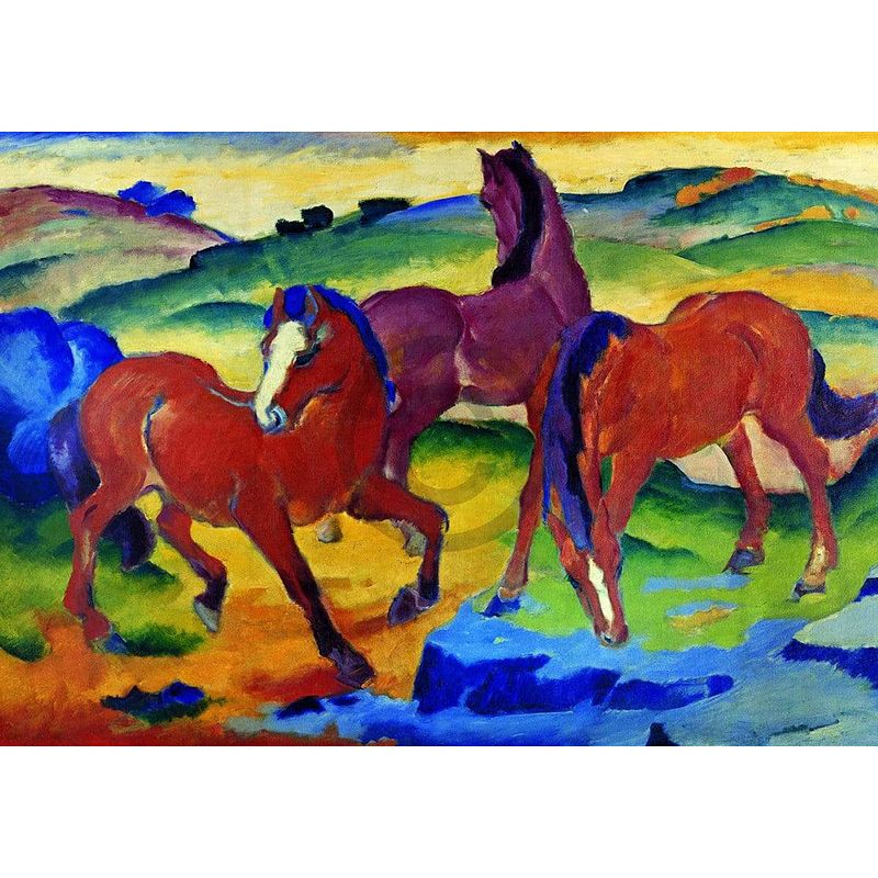 Foto van Franz marc - die roten pferde kunstdruk 100x70cm